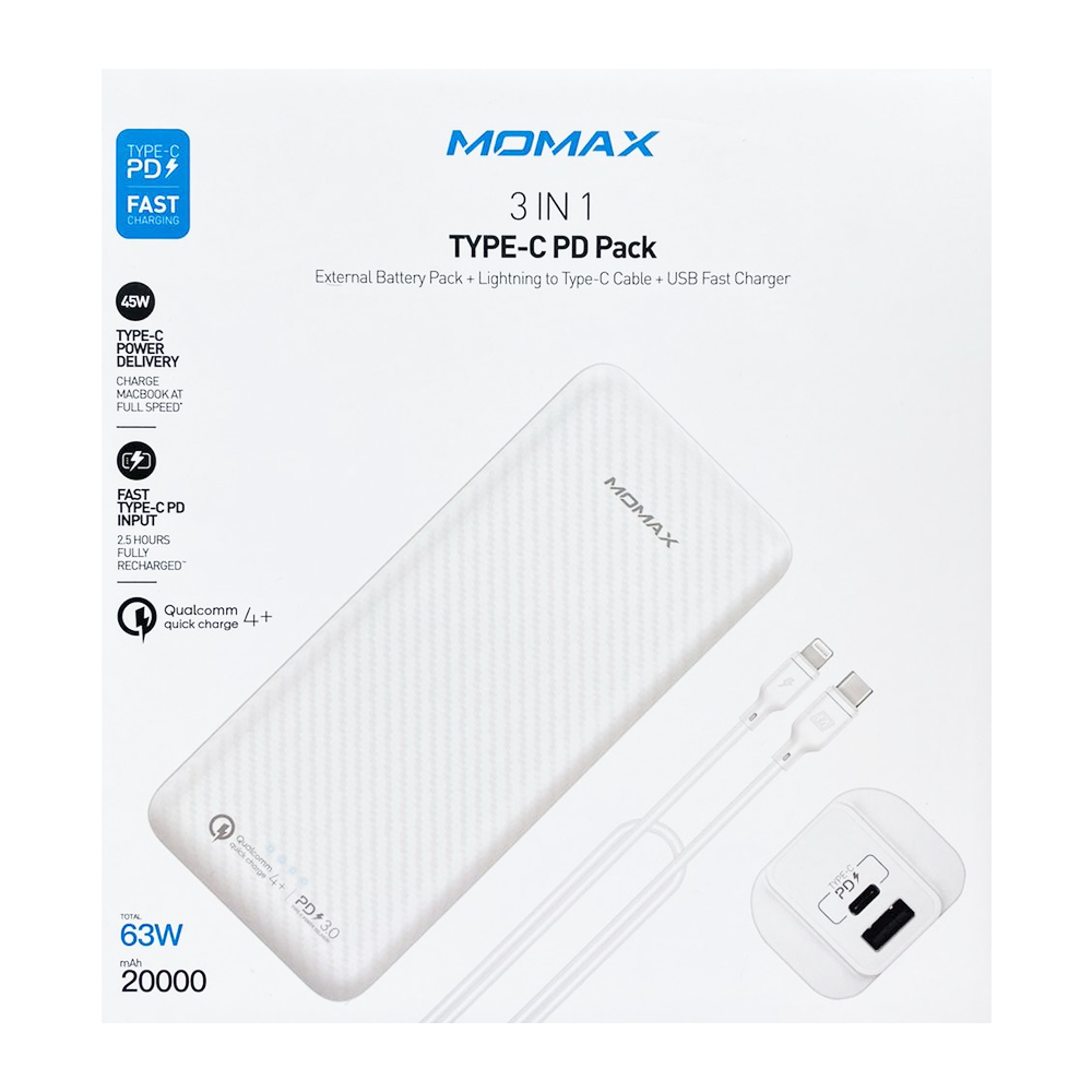 MOMAX iPower Minimal PD5 External Battery Pack 20,000mAh (White)