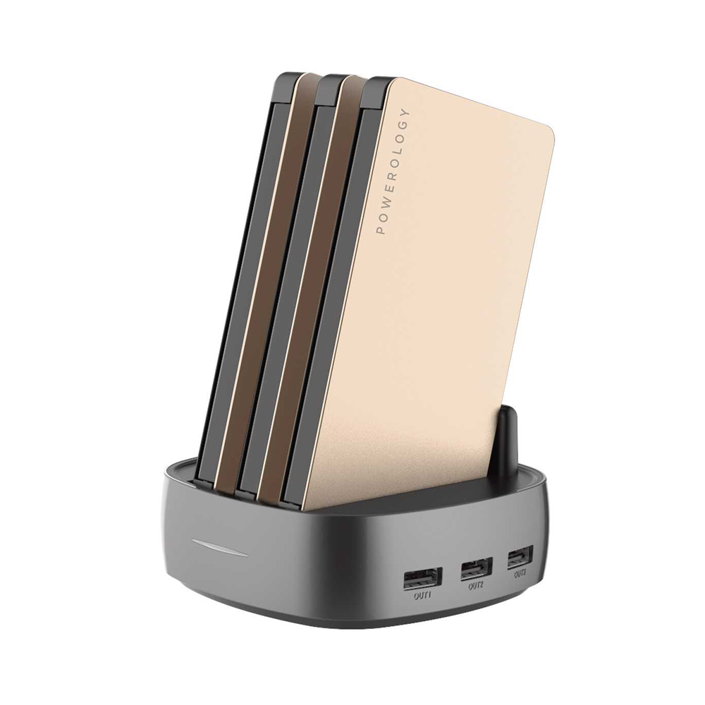 Powerology 3in1 Power Station 8000mah With Built-In Cable (Gold)
